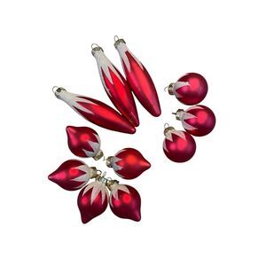 Set of 11 Christmas Tree Holiday Hanging Ornaments Red White Glitter